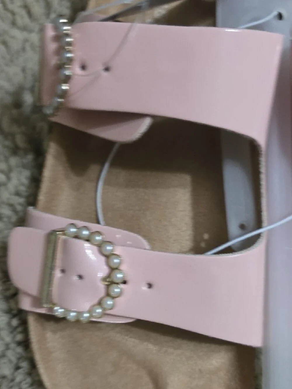 Cat & Jack Pink Pearl Buckle Slide Sandals - Girls